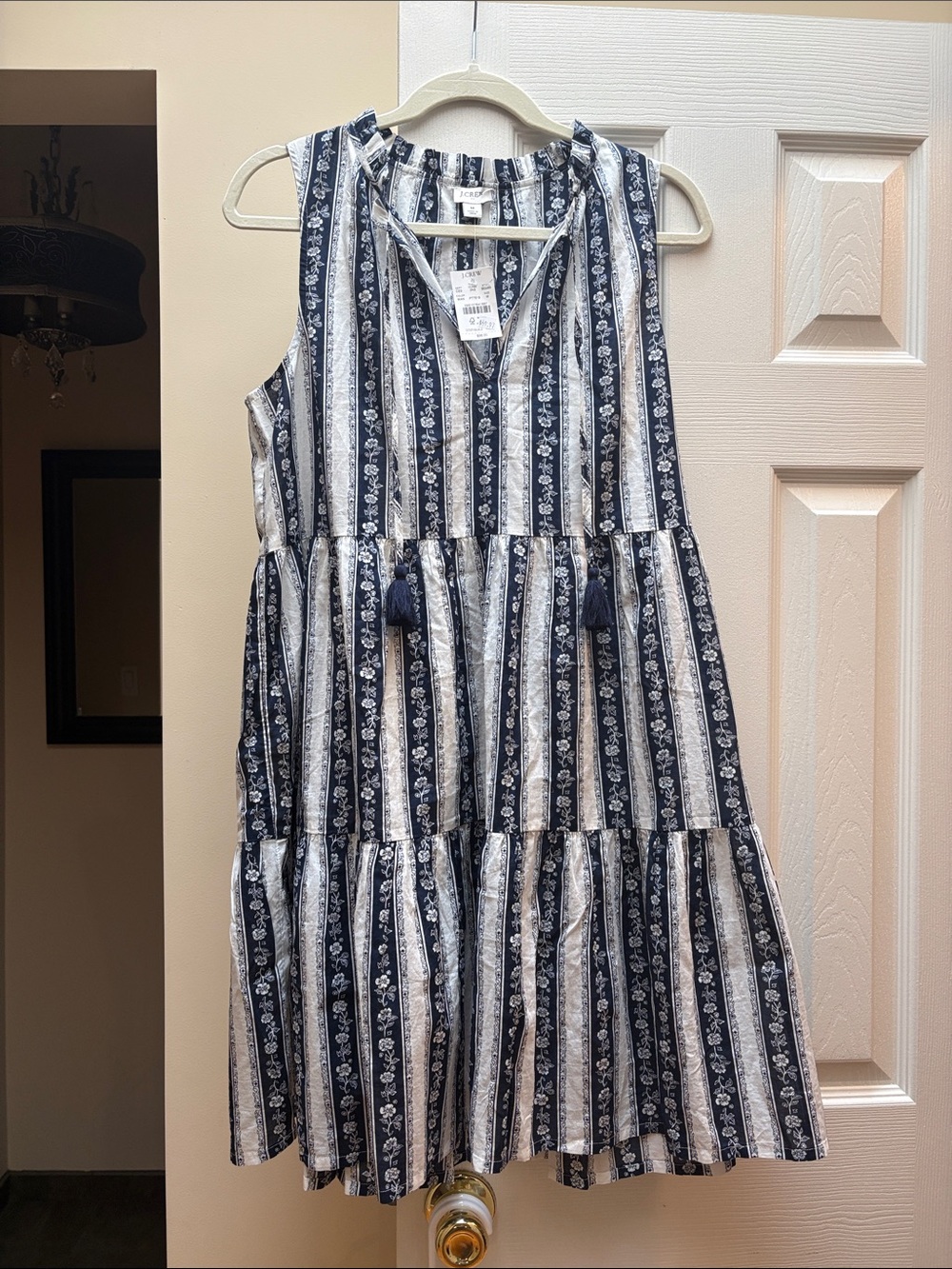 J. Crew dress cotton Navy & White Striped Tiered Mini Dress NWT medium - Picture 2 of 12
